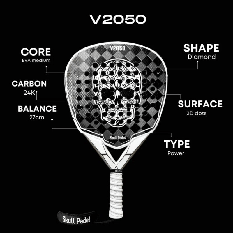 Padelio Raketė Skull Padel V2050 – White Black 24K - Servuok